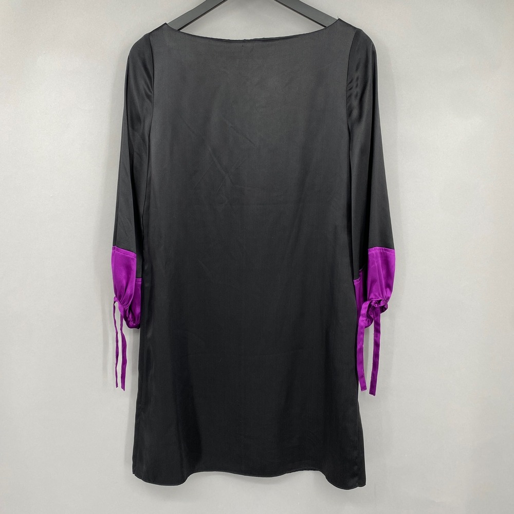 Kathryn Conover Satin Puff Sleeve Shift Dress Womens Size 8 Black Purple Mini - Picture 9 of 16